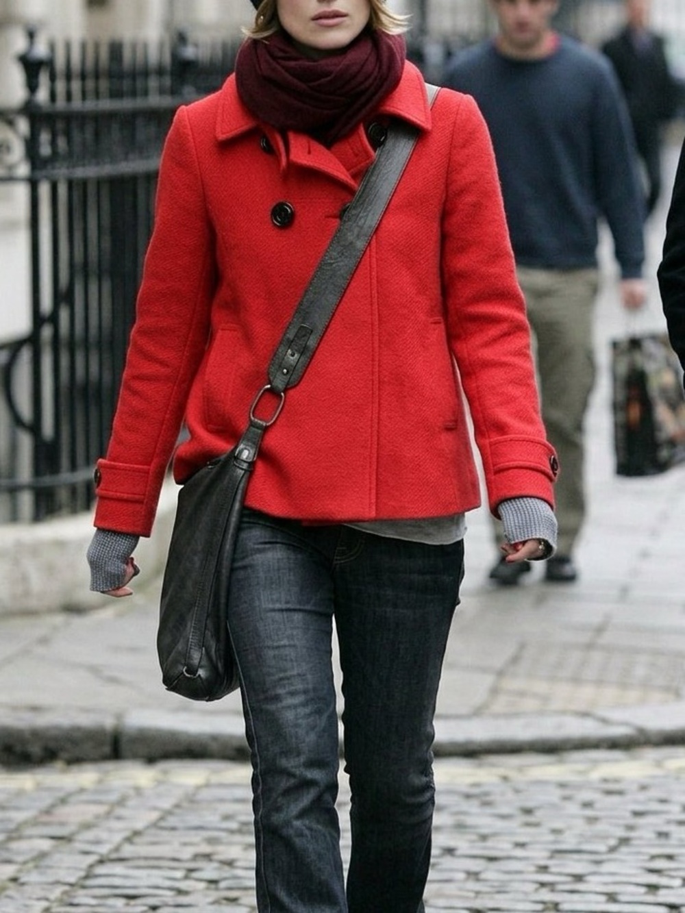 Whistles Red Short Wool Peacoat with Double-Breasted Buttons